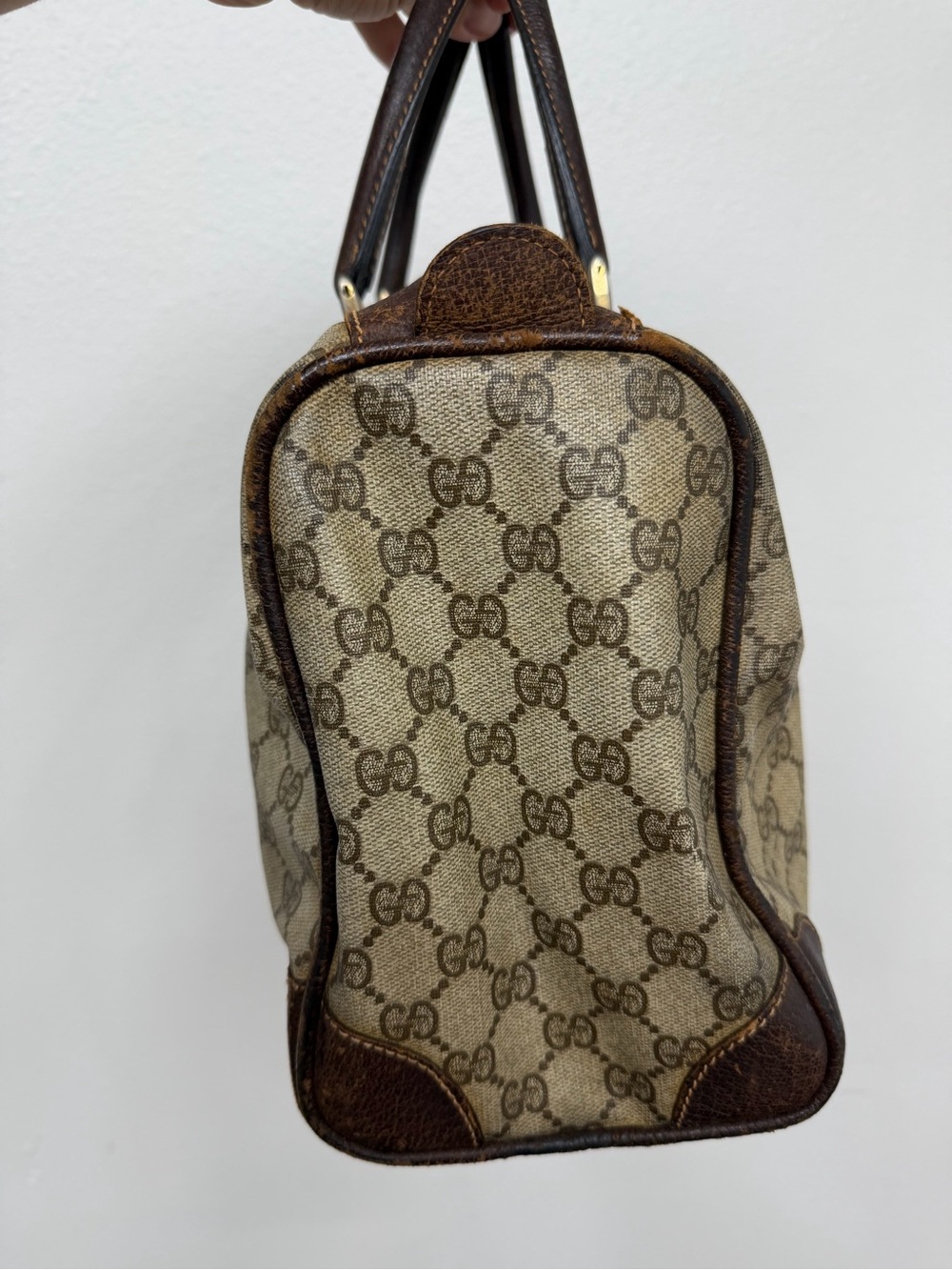 Vintage Gucci GG Monogram Boston Bag Brown Canvas & Leather - Picture 6 of 13